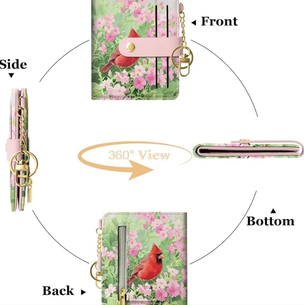 Floral Bird Print Wallet with Pink Accents